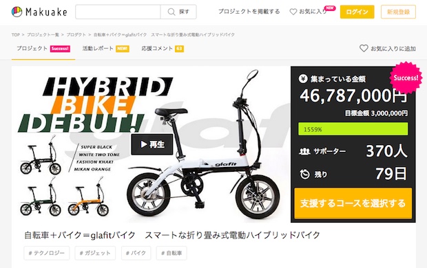 電動ハイブリッドバイクの「glafit（グラフィット）」、クラウドファン 