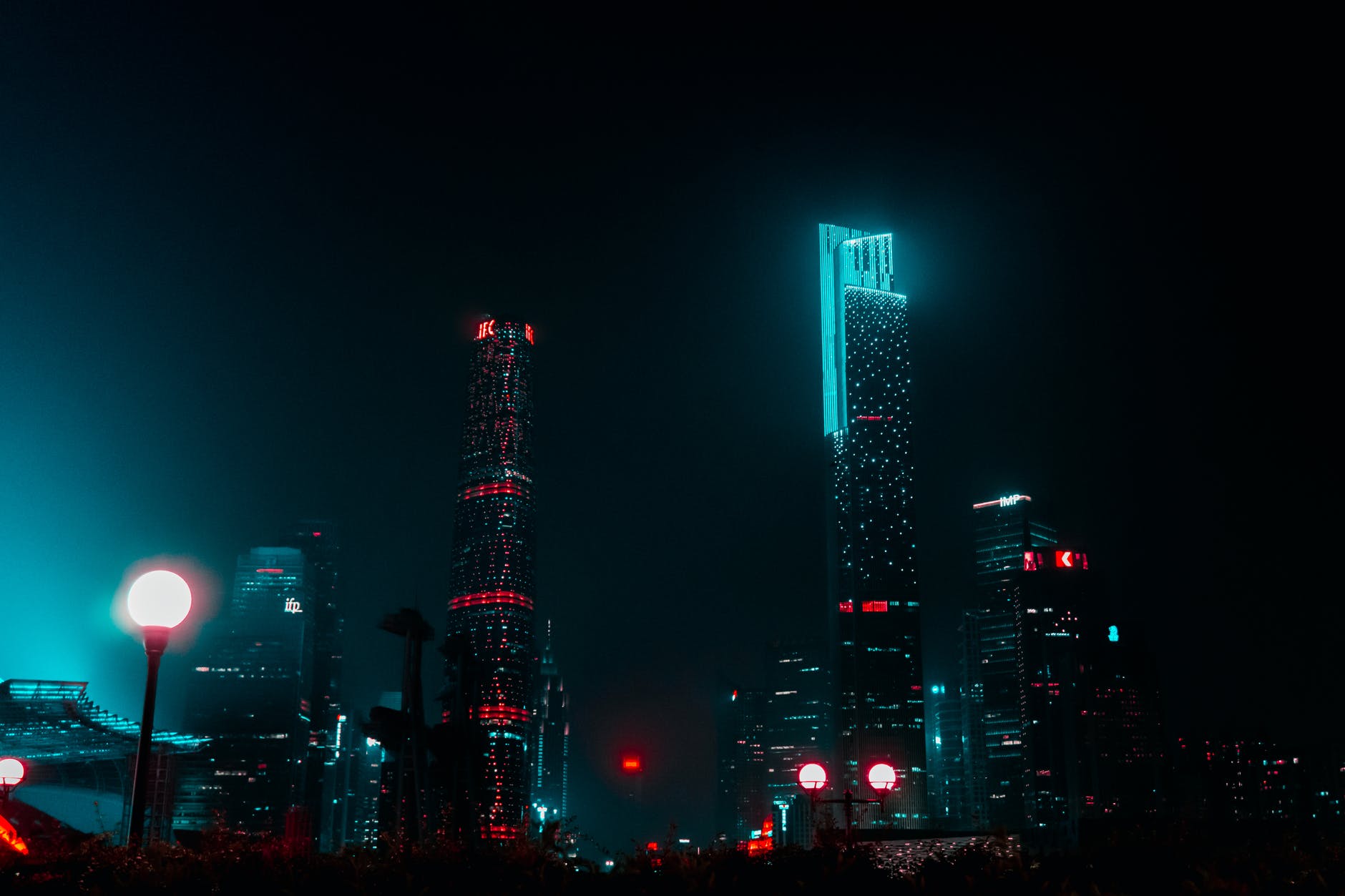 high rise buildings during nighttime